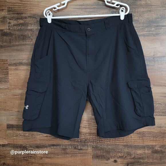 Under Armour Rip Stop Cargo Shorts 38 Measures 36 Embroidered Logo Navy Gorpcore - Picture 1 of 12